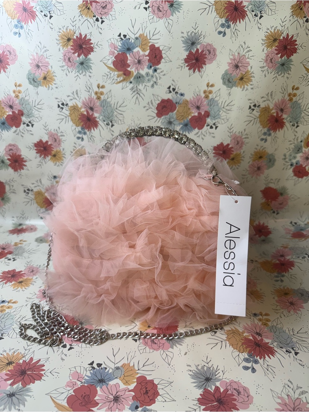 Alessia Pink Ruffle Mini Bag with Chain Strap